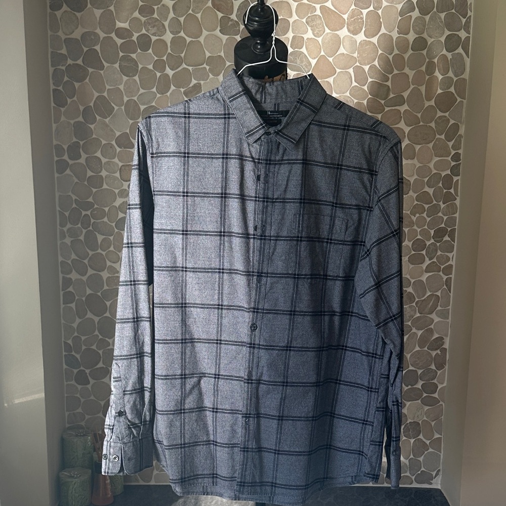 Marc Anthony Black and Gray Plaid Button Down Shirt